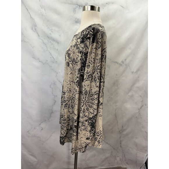 Peruvian Connection Tunic Swing Blouse Top L Boho Tan Black Lace Mandala Artsy - Picture 11 of 15